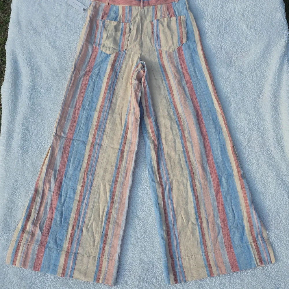 NWT Anthropologie Wide Leg Linen/Cotton Striped Pants Yellow Blue Orange Red Sz4 - Picture 7 of 17
